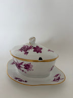 Royal Copenhagen Purpur Flettet med guldkant sovseskål med fast underfad og låg nr. 8160